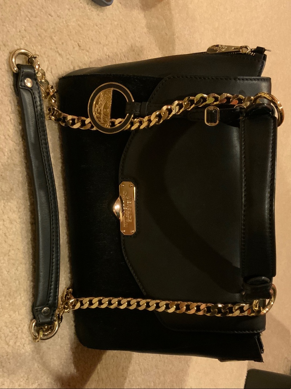 Michael Kors Black Shoulder Bag with Gold Chain and Logo Detail